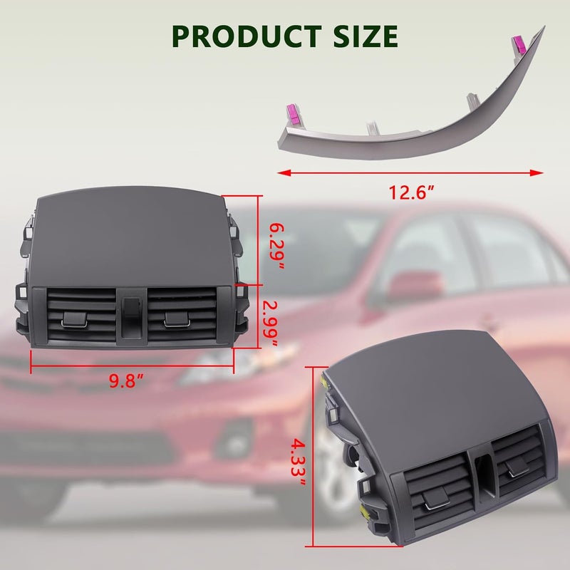 ZONFANT Center Dash A/C Outlet Air Vent Panel And Upper Dashboard Cover Strips Trim Left & Right, Compatible With Toyota Vehicle 2008-2013 Corolla, Replace#55670-02160 55663-02060 55436-02150 - Image 5